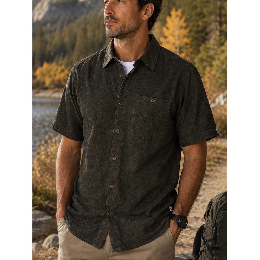 The North Face Gray Textured Button Up Shirt Large Cotton Hemp Gorpcore Hiking